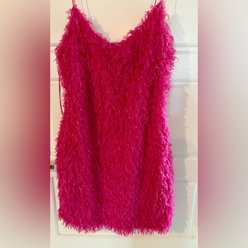 Fuchsia Feather-Texture Slip Dress